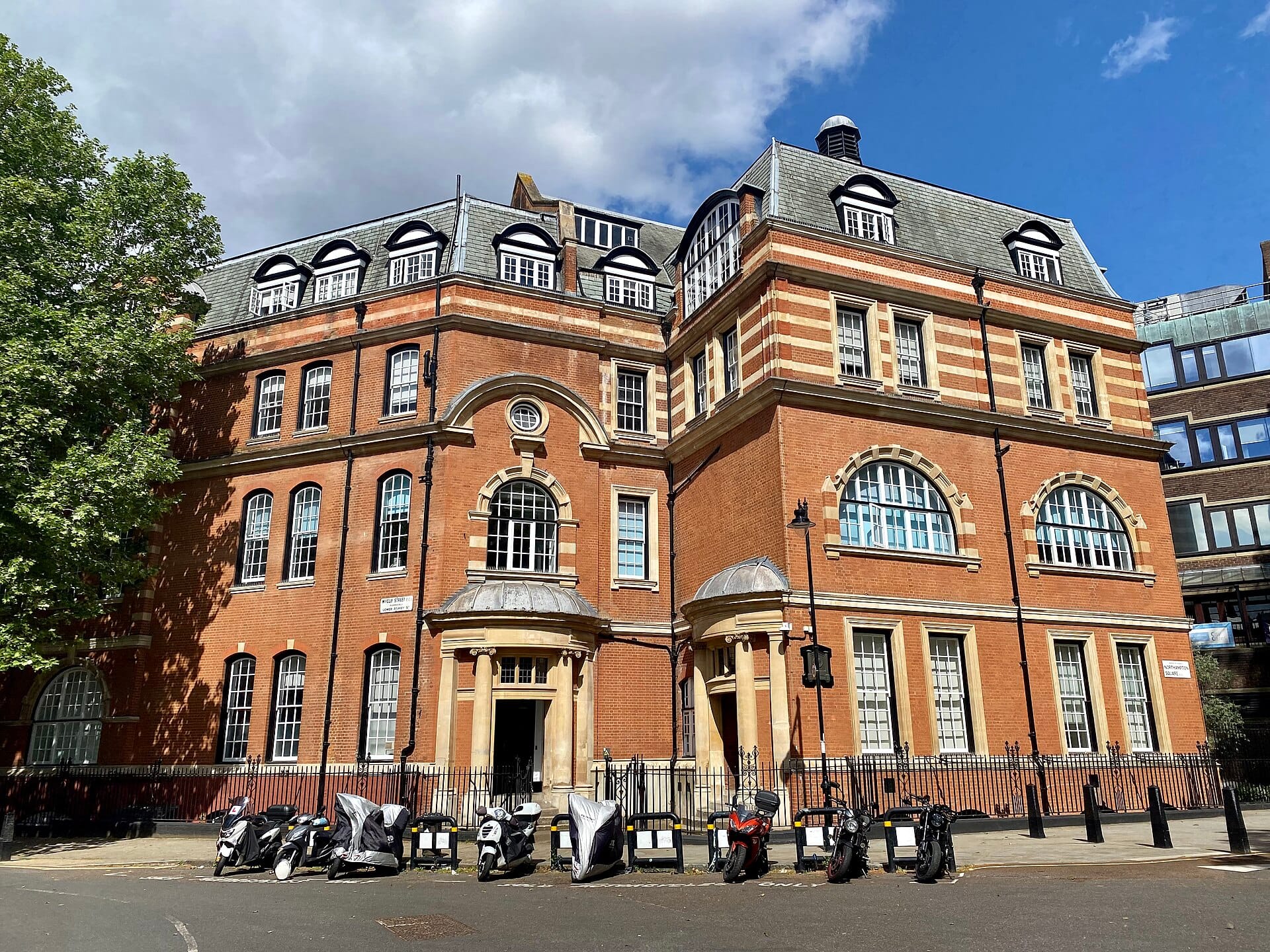 The red-brick College Building at Northampton Square in London
