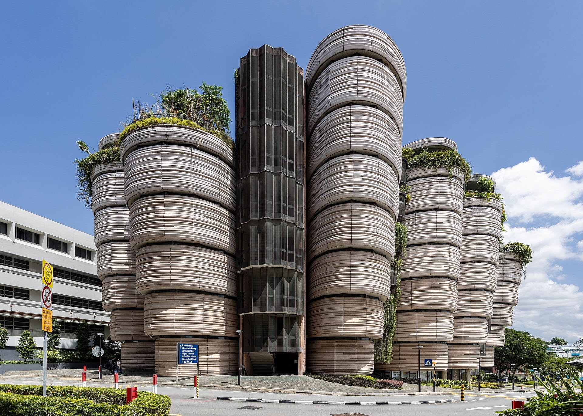 The Hive at Nanyang Technological University, a cluster of rounded towers covered in plants